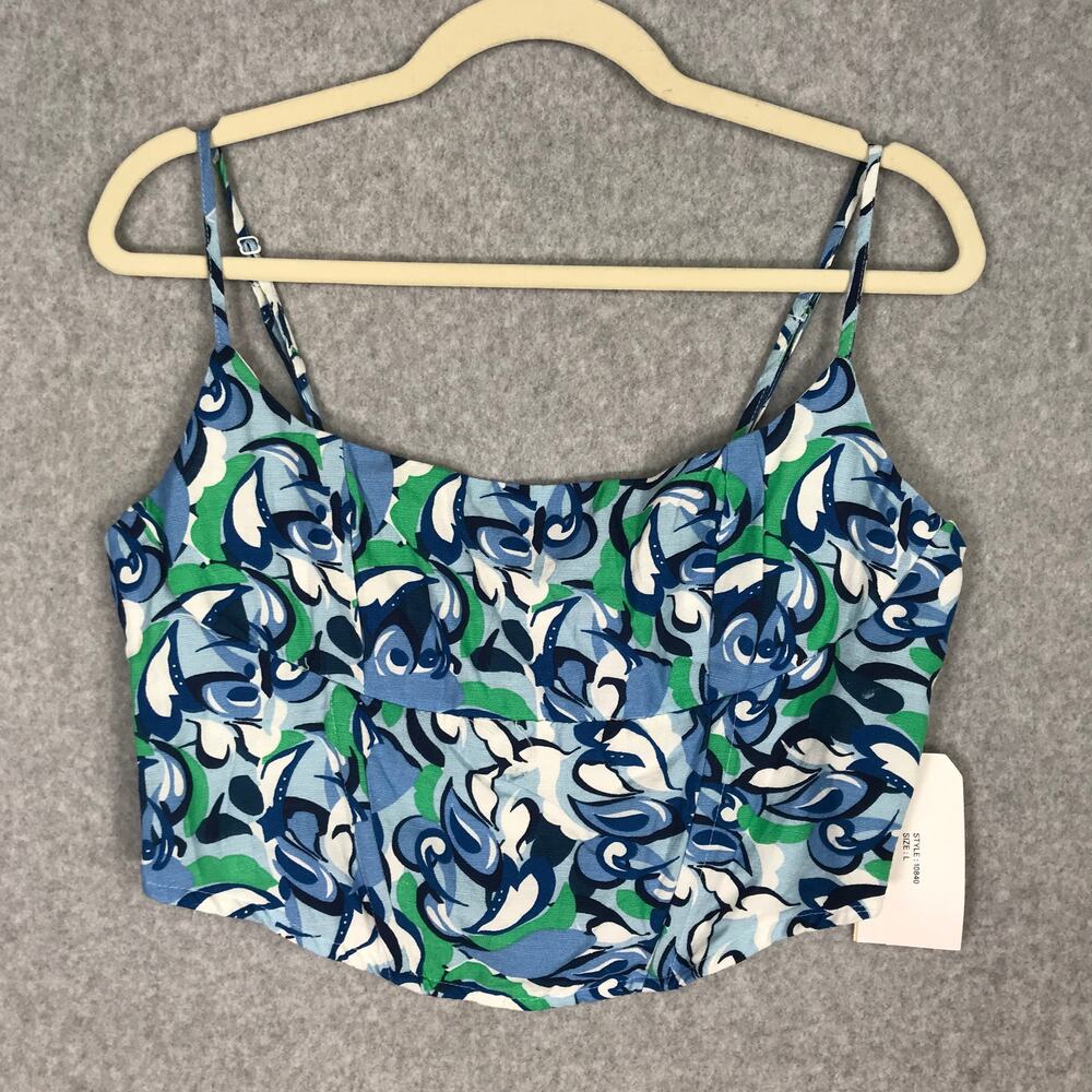 Midnight Sky Crop Top Women Large Floral Tank Corset Linen Coconut Resort Vaca
